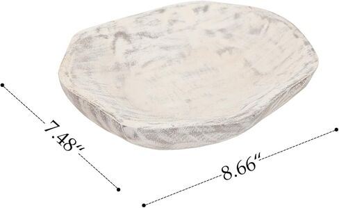 NIKKY HOME Hand Carved Dough Bowls, Natural Paulownia Wood Round Serving Bowl Decorative Wooden Tray, White in Kuwait