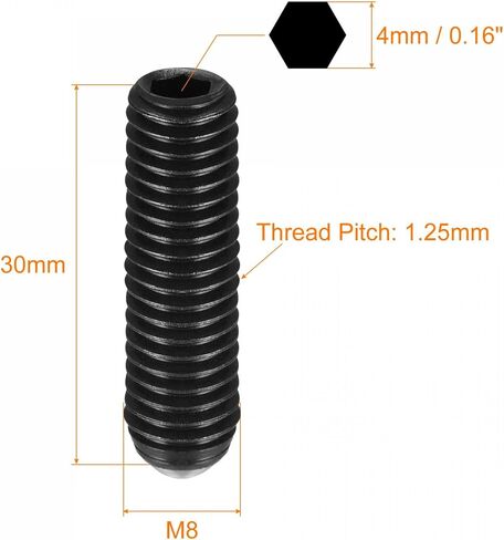 uxcell Ball Point Set Screws, 10pcs M8 x 30mm High Carbon Steel Metric Spring Hex Socket Grub Screw in Saudi Arabia