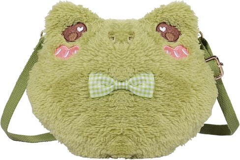 حقيبة كروس لطيفة على شكل ضفدع من القطيفة مع حزام قابل للتعديل، حقيبة كتف للنساء والفتيات كاواي على شكل حيوانات كرتونية in Kuwait