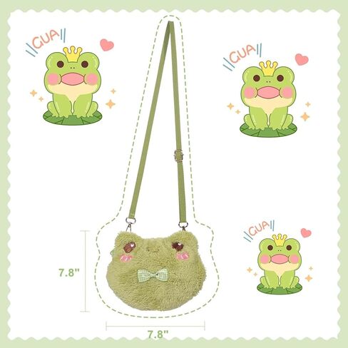 حقيبة كروس لطيفة على شكل ضفدع من القطيفة مع حزام قابل للتعديل، حقيبة كتف للنساء والفتيات كاواي على شكل حيوانات كرتونية in Kuwait