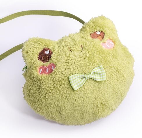 حقيبة كروس لطيفة على شكل ضفدع من القطيفة مع حزام قابل للتعديل، حقيبة كتف للنساء والفتيات كاواي على شكل حيوانات كرتونية in Kuwait