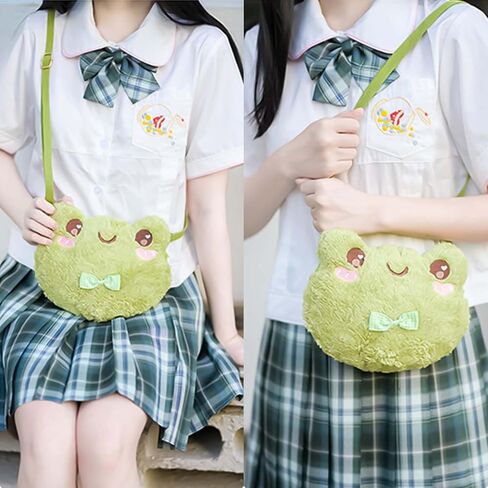 حقيبة كروس لطيفة على شكل ضفدع من القطيفة مع حزام قابل للتعديل، حقيبة كتف للنساء والفتيات كاواي على شكل حيوانات كرتونية in Kuwait