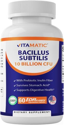 Vitamatic Bacillus Subtilis 10 Billion per DR Capsule - 60 Count - Digestive, Gut & Immune Health Support - Made with Prebiotic Inulin Fiber in Saudi Arabia