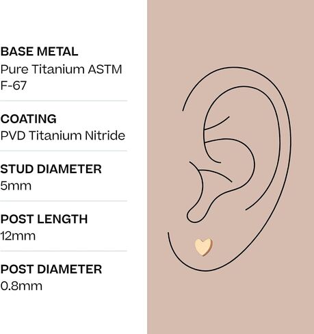 Tini Lux | Hypoallergenic Earrings | Titanium Priya Heart Studs | Gold | Titanium Stud Earrings for Women | Earrings Studs, Sensitive Ears, Trendy Womens Earring Set in Saudi Arabia
