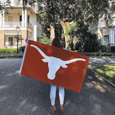 لافتات علم جامعة تكساس الصحراوية ذات القرون الطويلة UT Austin أعلام 100% بوليستر للاستخدام الداخلي والخارجي 3×5 (النمط 2) in Saudi Arabia