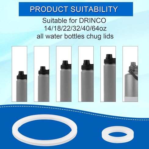 6pcs Stainless Steel Water Bottle Gasket Replacement for DRINCO 14/18/22/32/40/64oz, Silicone Spout Lid Sealing Rings & Water Bottle Spout Lid Gaskets for DRINCO Chug Lids in Kuwait