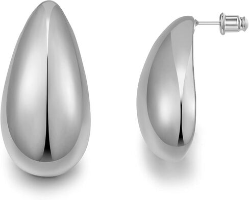 Gold Silver Drop Stud Earrings Minimalist Lightweight Chunky Earrings for Women Daily Jewelry in Saudi Arabia
