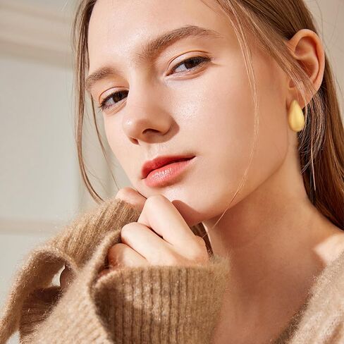 Gold Silver Drop Stud Earrings Minimalist Lightweight Chunky Earrings for Women Daily Jewelry in Saudi Arabia