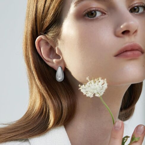 Gold Silver Drop Stud Earrings Minimalist Lightweight Chunky Earrings for Women Daily Jewelry in Saudi Arabia