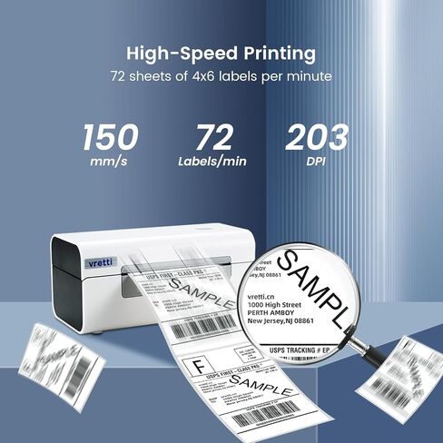 vretti Bluetooth Thermal Label Printer, 4x6 Shipping Label Printer, Wireless Label Printer for Shipping Packages & Small Business Compatible with iPhone Android Window Mac USPS UPS Amazon in Saudi Arabia