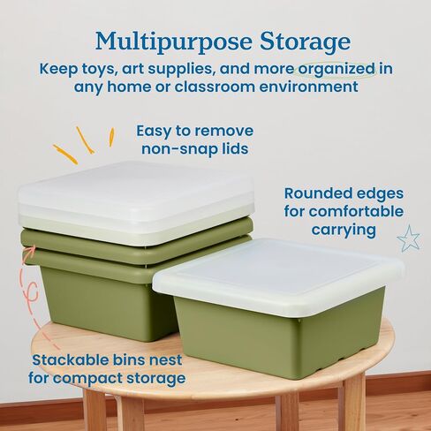 ECR4Kids Square Bin with Lid, Storage Containers, Hunter Green, 4-Pack in Saudi Arabia