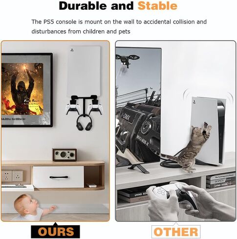 Chanvoo Metal PS5 Wall Mount, Behind TV Wall Holder Bracket Kit Compatible with Playstation 5 Disc & Digital Edition Console - Not for PS5 Slim (Black) in Saudi Arabia