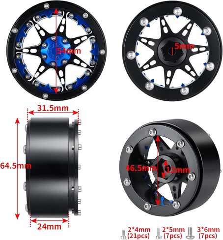 SWX 2.2 inch Wheel Rim 4pcs Beadlock Wheel Hub for 1/10 RC Rock Crawler Car Axial SCX10 90046 TRX4 Upgrade Parts (Blue) in Saudi Arabia