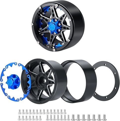 SWX 2.2 inch Wheel Rim 4pcs Beadlock Wheel Hub for 1/10 RC Rock Crawler Car Axial SCX10 90046 TRX4 Upgrade Parts (Blue) in Saudi Arabia