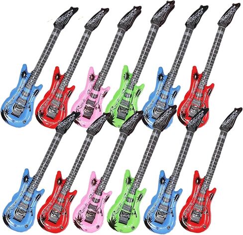 12 Pieces Inflatable Guitar - 80s 90s Party Favors Decorations Stage 20 Inch Plastic Colorful Guitar - Christmas Halloween Birthday Party Gifts Supplies Carnival Photo Booth Props in Saudi Arabia