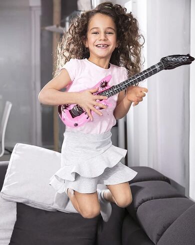 12 Pieces Inflatable Guitar - 80s 90s Party Favors Decorations Stage 20 Inch Plastic Colorful Guitar - Christmas Halloween Birthday Party Gifts Supplies Carnival Photo Booth Props in Saudi Arabia