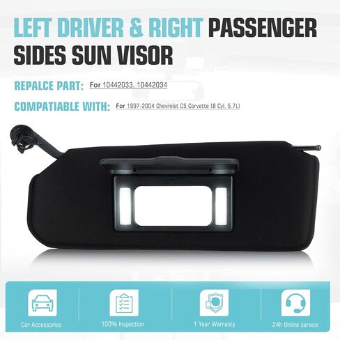 Left Driver & Right Passenger Side Sun Visor SunVisor with Light for 1997-2004 Chevrolet C5 Corvette 10442033 10442034 (Black) in Kuwait