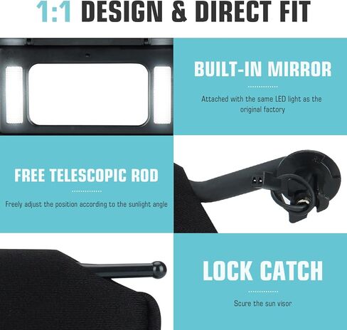 Left Driver & Right Passenger Side Sun Visor SunVisor with Light for 1997-2004 Chevrolet C5 Corvette 10442033 10442034 (Black) in Kuwait