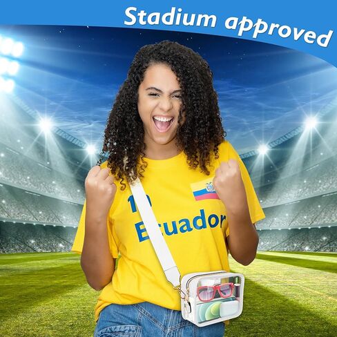 محفظة شفافة للنساء معتمدة في الاستاد، حقيبة كروس شفافة للحفلات الموسيقية، حقيبة كتف صغيرة شفافة، حقيبة يد بيضاء شفافة in Kuwait