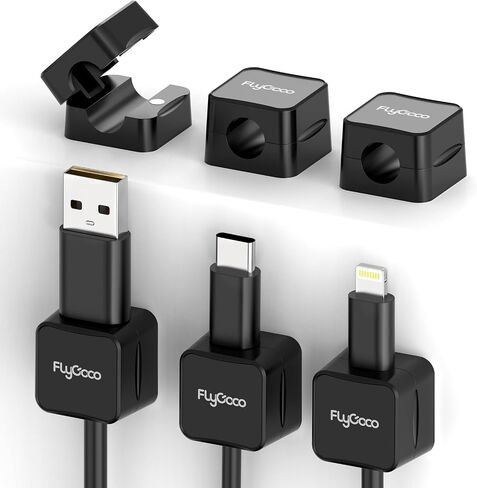6 Pack Magnetic Cable Management Clips, FlyCoco Adhesive Cord Holder, Cable Keeper Organizer for Home Office Desk Phone Car Kitchen Wall Desktop Nightstand (Black) in Saudi Arabia