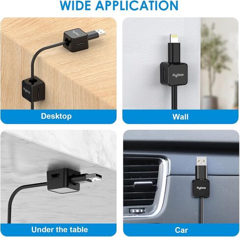 6 Pack Magnetic Cable Management Clips, FlyCoco Adhesive Cord Holder, Cable Keeper Organizer for Home Office Desk Phone Car Kitchen Wall Desktop Nightstand (Black) in Saudi Arabia