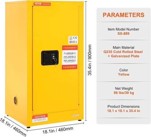 VEVOR Safety Cabinet 1, 18 x 18 x 35.4 inch, Yellow in Saudi Arabia