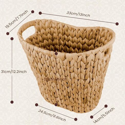 سلة نفايات Micsci Wicker، سلة خوص بمقابض مدمجة، سلة مهملات من الأعشاب البحرية المنسوجة يدويًا، سلة قمامة ويكر لغرفة النوم والحمام والمطبخ (الأعشاب البحرية، عبوة واحدة) in Kuwait