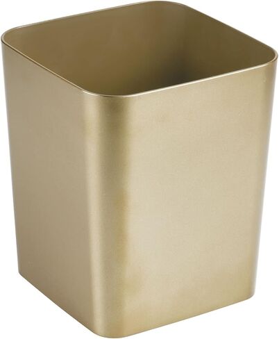 mDesign Square Shatter-Resistant Plastic Small Trash Can Wastebasket, Garbage Container Bin for Bathrooms, Powder Rooms, Kitchens, Home Offices - Soft Brass Finish in Saudi Arabia