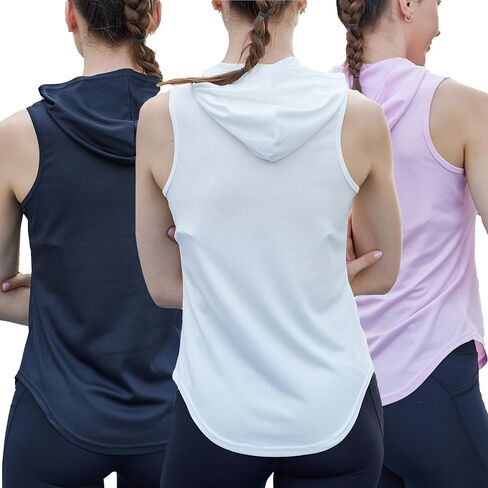 Womens Workout Hooded Tank Yoga Tops Running Shirts Quick Dry Gym Sleeveless Hoodie in Saudi Arabia