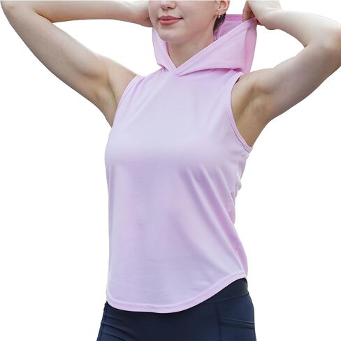 Womens Workout Hooded Tank Yoga Tops Running Shirts Quick Dry Gym Sleeveless Hoodie in Saudi Arabia