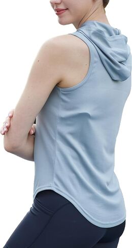 Womens Workout Hooded Tank Yoga Tops Running Shirts Quick Dry Gym Sleeveless Hoodie in Saudi Arabia