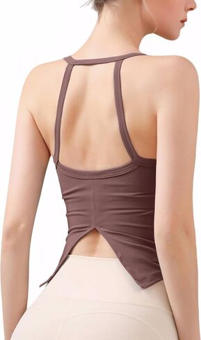 BEGOING Women's Open Back Workout Crop Tops Built in Bra Sleeveless Halter Gym Tank Tops Yoga Fitness Athletic Tops in Saudi Arabia