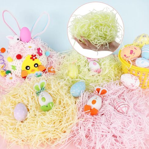 KIMOBER 300g/10.58oz Easter Basket Grass,Colorful Raffia Tissue Paper Shreds Crinkle Cut Paper Shred Filler for Basket Filler Gift Wrapping Supply(6 Colors) in Kuwait