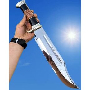 D2 18 Inches Large Crocodile Dundee Bowie Knife with Leather Sheath Big Survival Fixed Blade Knife with Leather and Horn Handle for Outdoor Camping Knives For Men in Kuwait