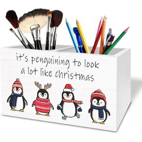 Chinoiserie Christmas Snowman Pen Holder for Desk, Winter Snowman Wooden Box Sign Desk Decor for Home Office Decoration, Grandmillennial Christmas Pencil Organizer in Kuwait