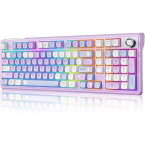 لوحة مفاتيح ميكانيكية لاسلكية F98 مع مقبض، لوحة مفاتيح ثوكي كريمية مع لوحة أرقام، قابلة للتبديل السريع، لوحة مفاتيح بإضاءة خلفية RGB BT 5.0/2.4G/USB-C لأجهزة Mac، ولوحات مفاتيح ألعاب الكمبيوتر المحمول والكمبيوتر الشخصي، وردي in Kuwait