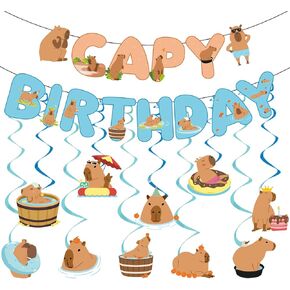 زينة حفلات أعياد الميلاد من Rakuto Blue Axolotl، لافتات عيد ميلاد سعيد من الرسوم المتحركة Axolotl، 12 قطعة لافتة حيوانات لطيفة معلقة دوامات لوازم ديكور الحفلات للأولاد in Kuwait