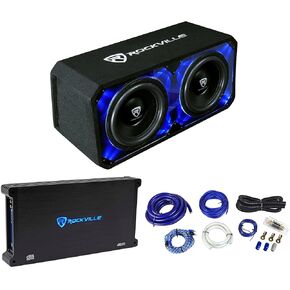 حزمة Rockville DV12K6D2: مكبرات صوت مزدوجة 12 بوصة بقدرة 4800 واط / 1200 واط RMS للسيارة، حاوية Plexi، مضخم صوت أحادي dB15 6000 واط 2 أوم، RWK01 0 مجموعة أسلاك أمبير كاملة، 3 عناصر in Saudi Arabia