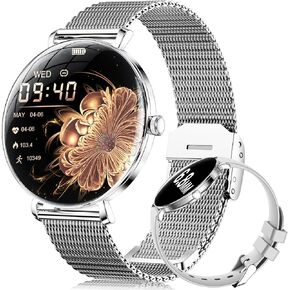 ساعات LIGE الذكية للنساء (الرد/إجراء مكالمة)، ساعة ذكية AMOLED رفيعة للغاية 6.8 ملم/1.43 بوصة مع مراقب معدل ضربات القلب/النوم، جهاز تتبع اللياقة البدنية المقاوم للماء IP68، 120 وضعًا رياضيًا لنظام Android iOS، فضي in Kuwait