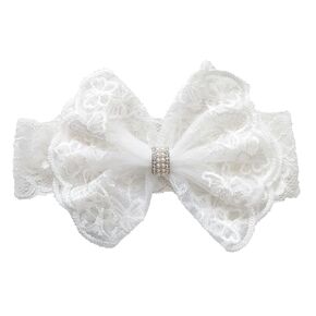 عصابة رأس من الدانتيل الأبيض للفتيات الصغيرات مع فيونكة ولؤلؤ، عصابة شعر مرنة ناعمة لحديثي الولادة والرضع (B-أبيض) in Kuwait