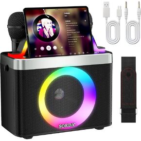Karaoke Machine for Adults & Kids, Portable 80W Bluetooth Speaker - 2 Wireless Microphones, Echo Adjust, Support USB/AUX, for Outdoor/Indoor Gathering Party Gifts in Saudi Arabia