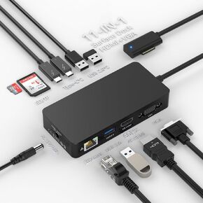 Surface Docking Station, 11-in-1 Surface Dock Dual Displays HDMI 4K@60HZ+VGA, Surface Pro Docking Station with Power Supply for Surface Pro 11/10/9/8/X/7/6/5/4/3, Book, Laptop, Go Dock in Saudi Arabia