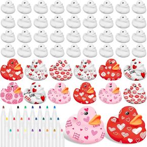 50 جهاز كمبيوتر شخصى 2 بوصة البط المطاطي الأبيض الفارغ بكميات كبيرة هدايا عيد الحب للأطفال DIY البط مع أقلام من 24 لونًا تعويم صرير مضحك بطة مطاطية حمام دش لعبة هدية عيد ميلاد الأنشطة تحت عنوان حزب صالح in Kuwait