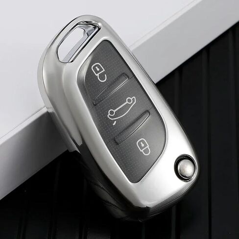 TPU Car Folding Flip Key Case, for Peugeot for Citroen C1 C2 C3 C4 C5 for DS 3 4 5 6 DS3 DS4 DS5 DS6 Cover Shell Bag Protector, Silver in Saudi Arabia