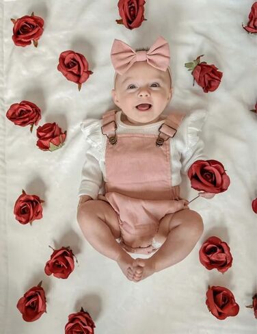 Infant Baby Girl Clothes Solid Ribbed Ruffle Sleeve Top and Overall Shorts with Headband Newborn Outfits Set in Saudi Arabia