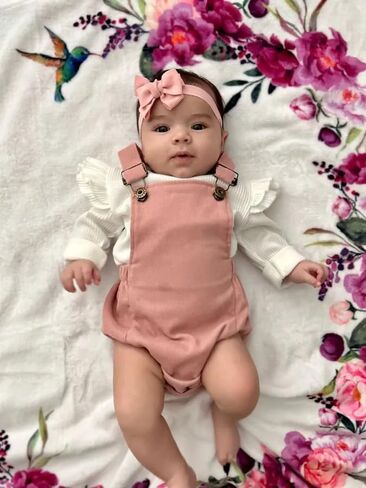 Infant Baby Girl Clothes Solid Ribbed Ruffle Sleeve Top and Overall Shorts with Headband Newborn Outfits Set in Saudi Arabia