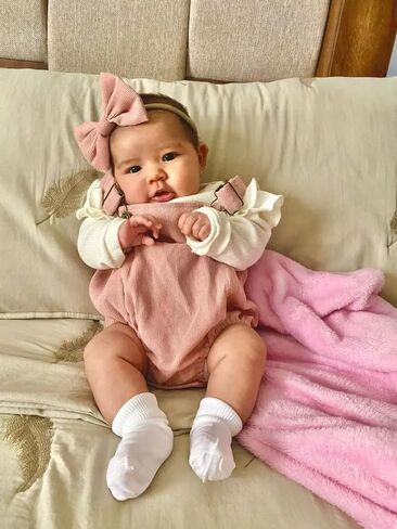 Infant Baby Girl Clothes Solid Ribbed Ruffle Sleeve Top and Overall Shorts with Headband Newborn Outfits Set in Saudi Arabia
