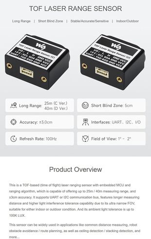 مستشعر نطاق الليزر TOF (وقت الطيران) (D) يدعم اتصال UART / I2C / IO، طويل المدى، لـ Raspberry Pi @XYGStudy (مستشعر نطاق الليزر TOF (D)) in Kuwait