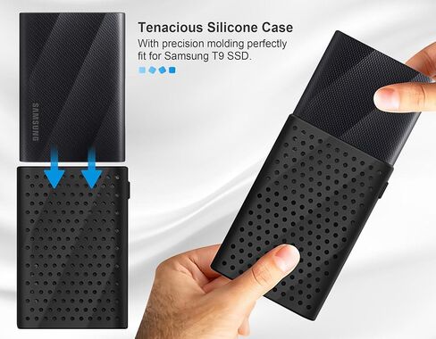 Lacdo Silicone Carrying Case for Samsung T9 Portable SSD 1TB 2TB 4TB External Solid State Drive, Soft Silicon Protective Sleeve Cover Skin for T9 SSD, Travel Pouch Storage Bag with Lanyard, Black in Saudi Arabia