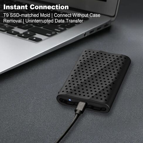 Lacdo Silicone Carrying Case for Samsung T9 Portable SSD 1TB 2TB 4TB External Solid State Drive, Soft Silicon Protective Sleeve Cover Skin for T9 SSD, Travel Pouch Storage Bag with Lanyard, Black in Saudi Arabia